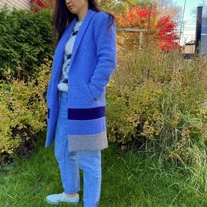 Light Blue Minkpink Jacket with navy and grey horizontal stripe size S